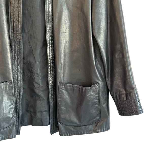 Black Leather Open Front Minimalist Jacket – Women’s Size 12 - Picture 9 of 16
